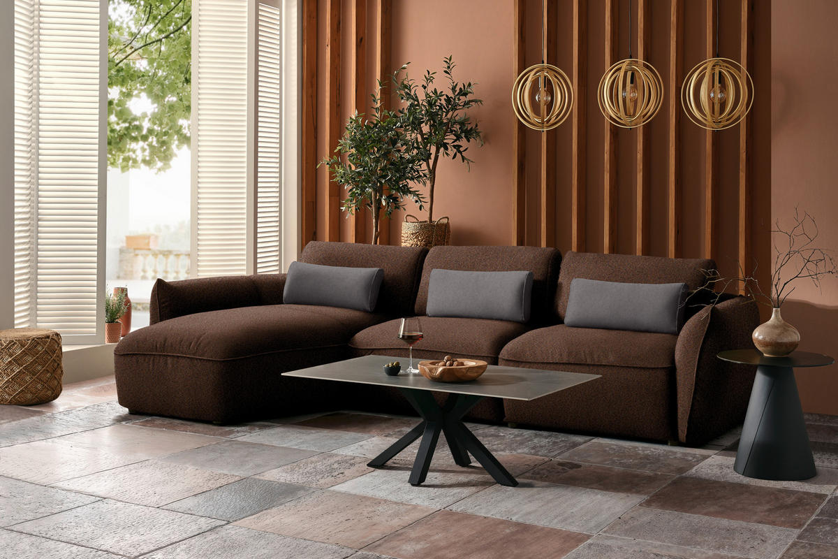 ECKSOFA  in Chenille Braun  190/340 cm  - Schwarz/Braun, Design, Kunststoff/Textil (190/340cm) - Belluti