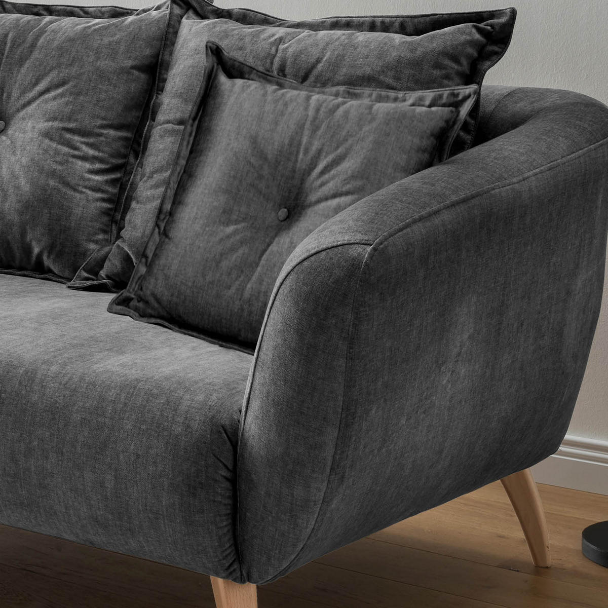 ECKSOFA in Velours Grau  - Buchefarben/Grau, Modern, Holz/Textil (162/277cm) - Livetastic