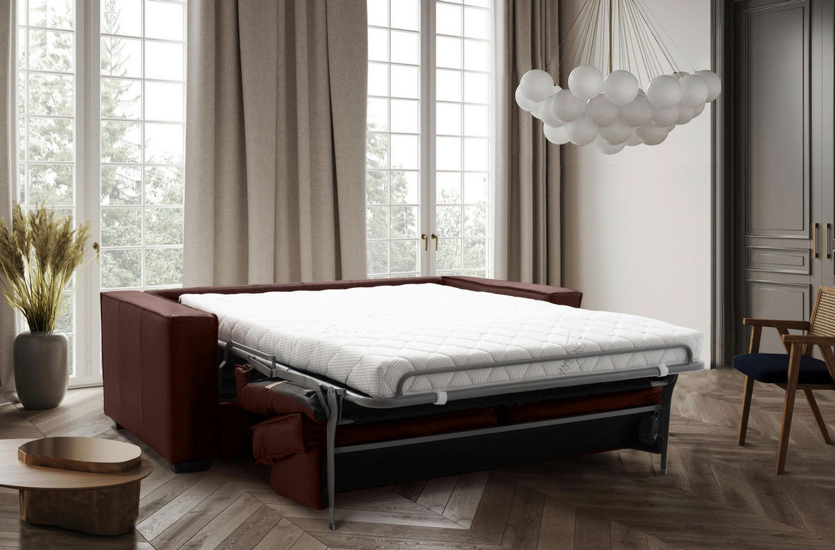 SCHLAFSOFA in Echtleder Braun  - Dunkelbraun/Braun, Design, Leder/Holz (203/85/99cm) - MID.YOU