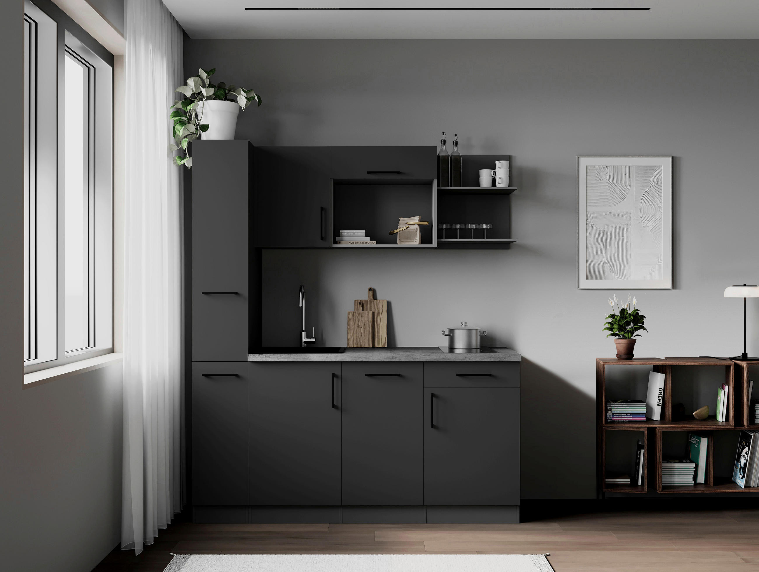 MODULKÖK 175 cm   i grå  - grå, Trend, metall/trämaterial (175cm) - Respekta