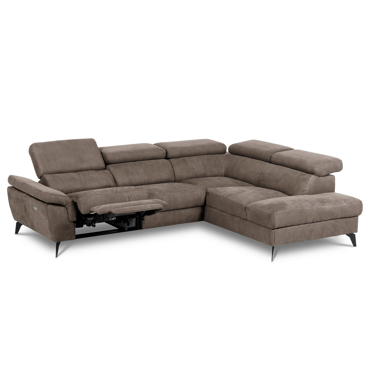 ECKSOFA SONO in Lederlook Braun Bettkasten, Armteilverstellung, Kopfteilverstellung  265/210 cm  - Schwarz/Braun, Design, Textil/Metall (265/210cm) - Livetastic