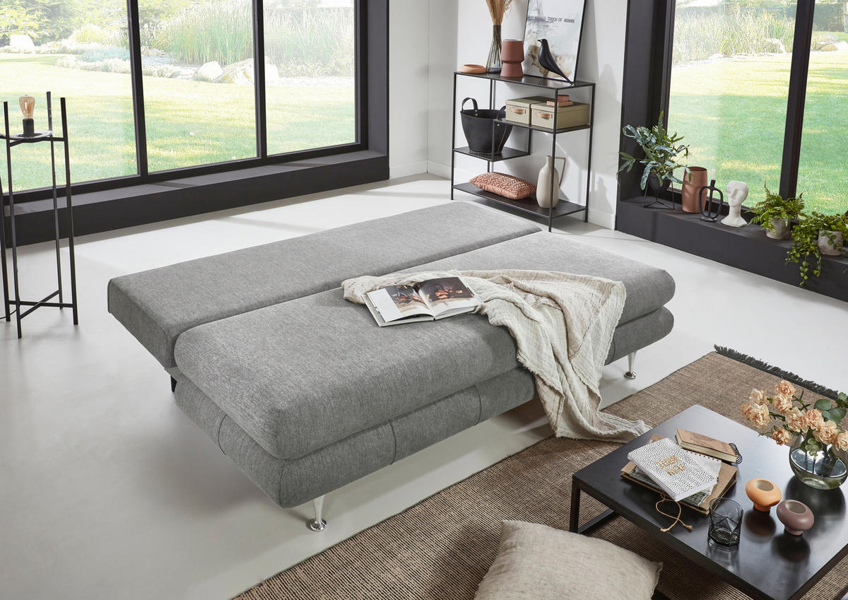 SCHLAFSOFA  mit Webstoff Grau  - Taupe/Edelstahlfarben, KONVENTIONELL, Kunststoff/Textil (190/93/92cm) - Carryhome