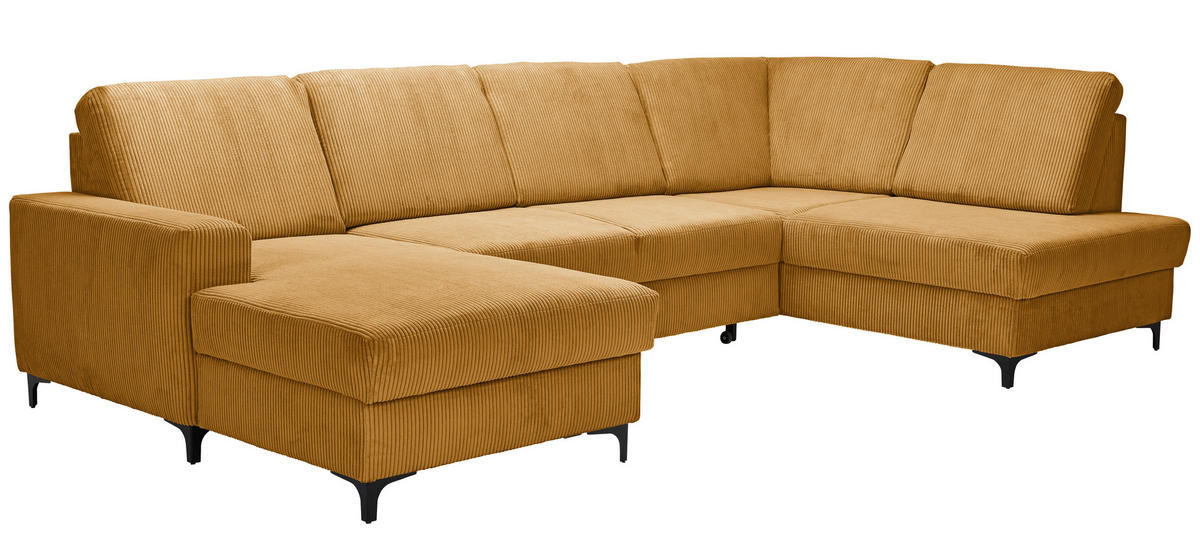 WOHNLANDSCHAFT in Cord Senfgelb  - Senfgelb/Schwarz, Konventionell, Textil/Metall (167/317/185cm) - Stylife