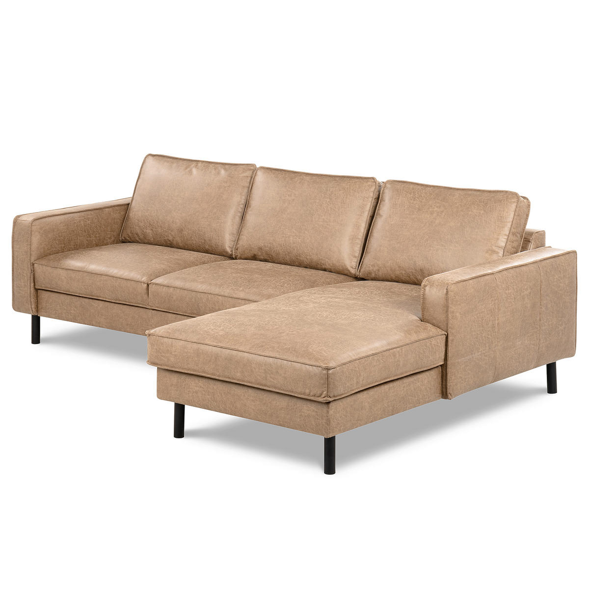 ECKSOFA Sandfarben Echtleder Lederlook Bettkasten, Schlaffunktion, Rücken echt  - Sandfarben/Schwarz, Design, Leder/Textil (166/238cm) - Livetastic