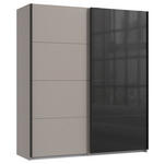 SCHWEBETÜRENSCHRANK 180/208/65 cm 2-türig Graphitfarben, Schwarz, Sahara  - Schwarz/Graphitfarben, Design, Glas/Holzwerkstoff (180/208/65cm) - Carryhome