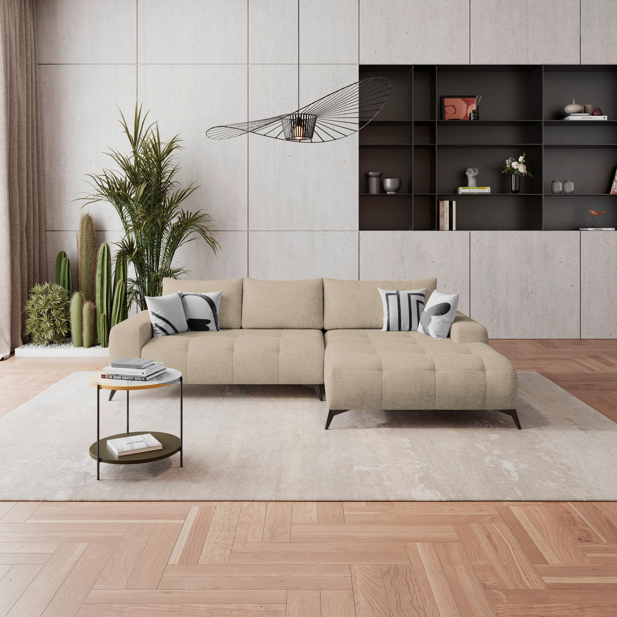 HÖRNSOFFA i flatväv beige  - beige/svart, Trend, metall/textil (290/175cm) - MID.YOU