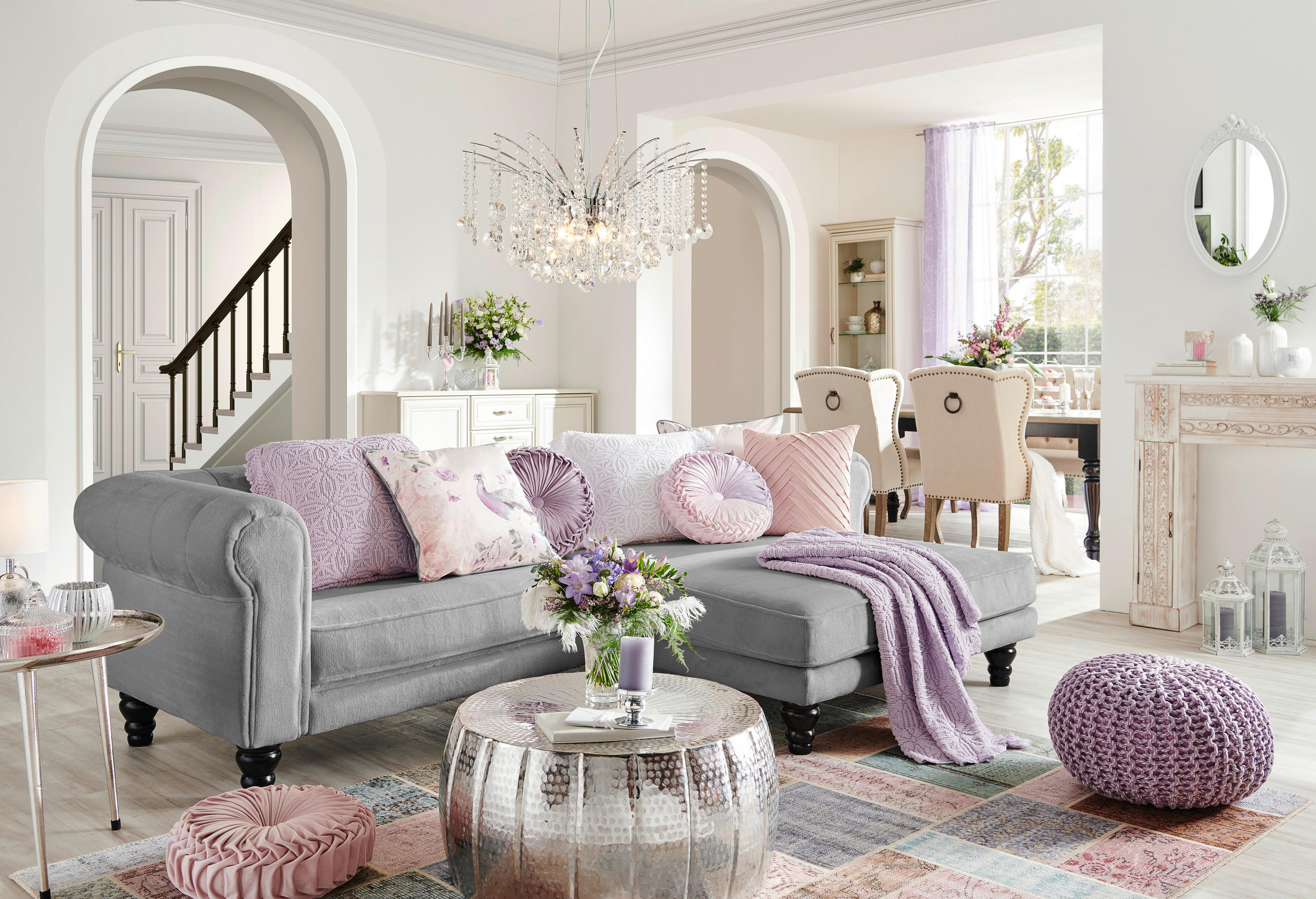 ECKSOFA in Plüsch Grau  260/160 cm  - Dunkelbraun/Grau, Design, Holz/Textil (260/160cm) - MID.YOU