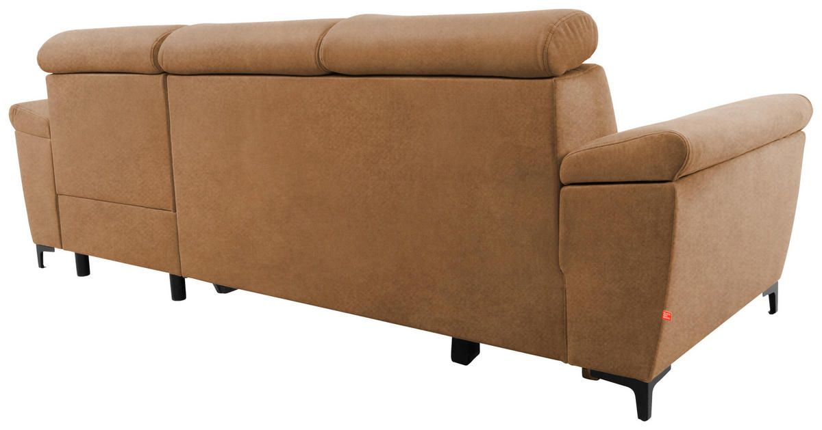 ECKSOFA in Velours Bernsteinfarben  - Bernsteinfarben/Schwarz, Modern, Textil/Metall (258/176cm) - MID.YOU