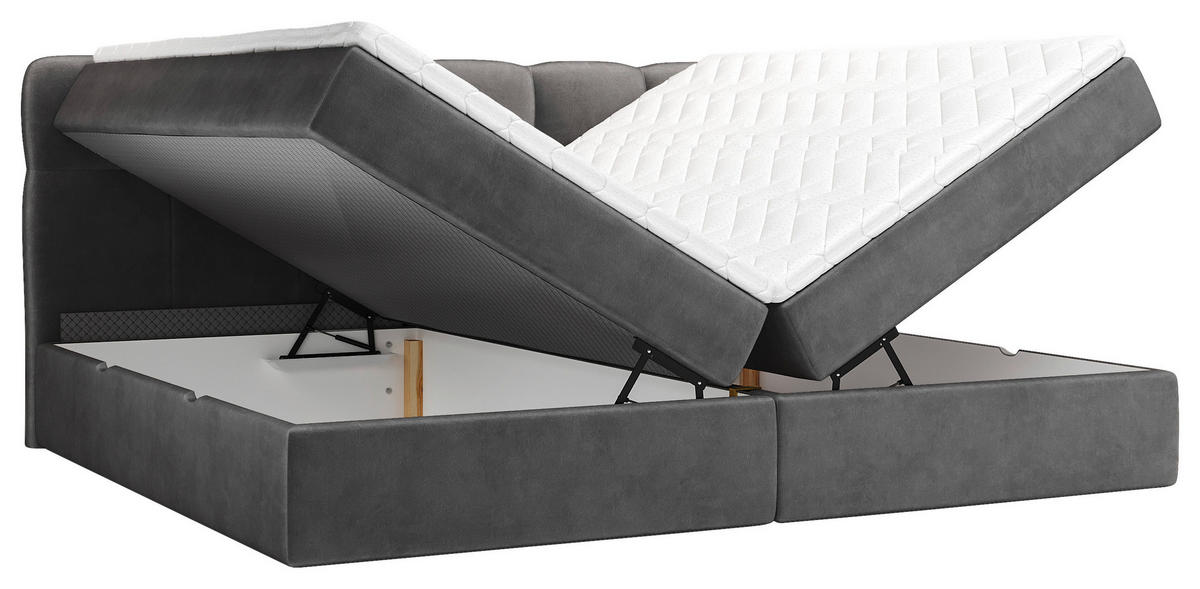 BOXBETT 240/200 cm,  in Anthrazit, Matratze, Bettkasten, Topper, H3 = fest  - Anthrazit/Schwarz, KONVENTIONELL, Kunststoff/Textil (240/200cm) - Chameo