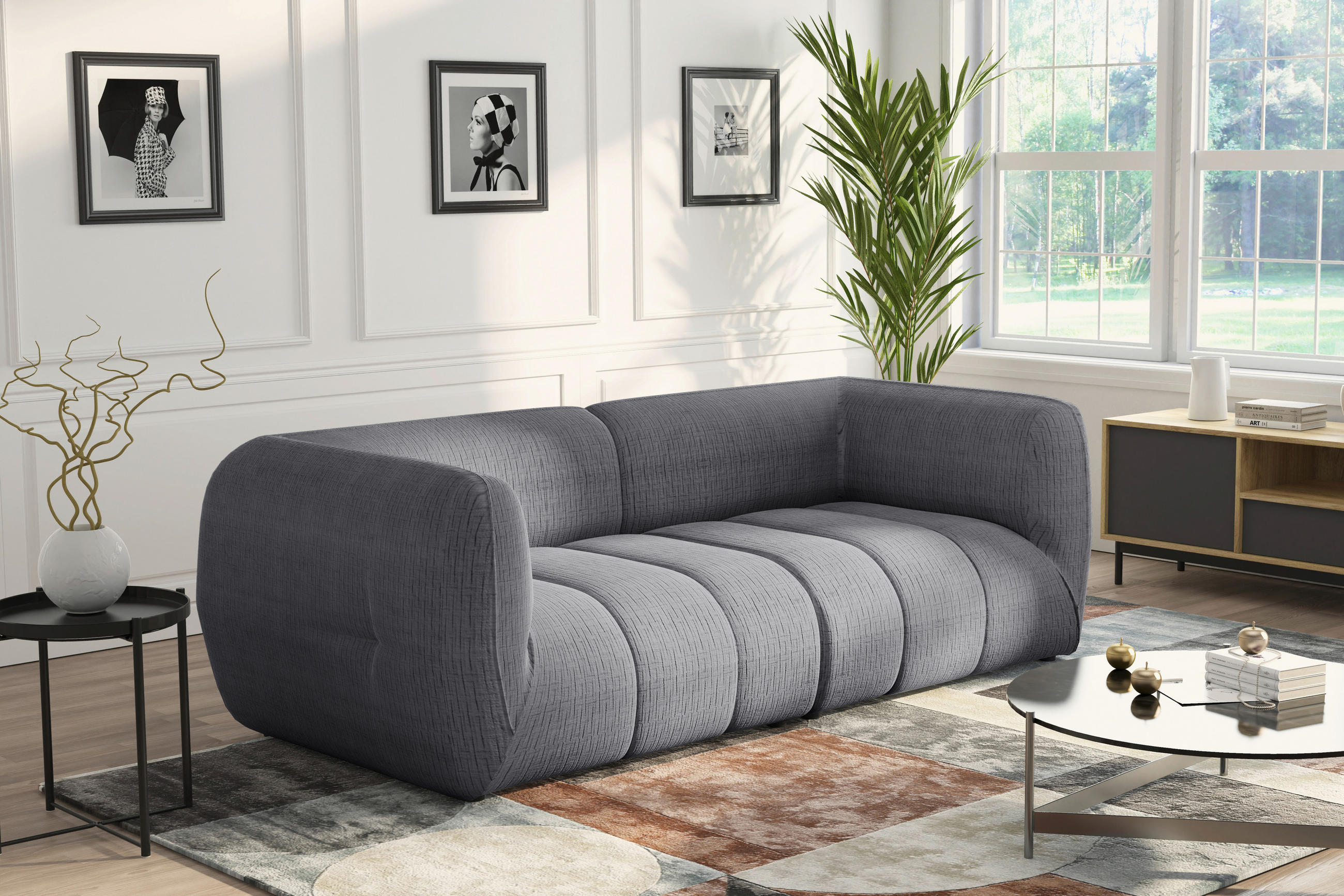 SOFA in Struktur Grau  - Schwarz/Grau, Design, Holz/Textil (240/80/95cm) - MID.YOU