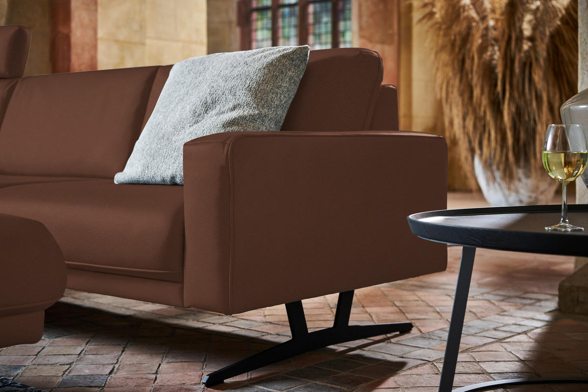 ECKSOFA Nova in Echtleder Braun  179/324 cm  - Anthrazit/Braun, KONVENTIONELL, Leder/Metall (179/324cm) - Johann Jakob