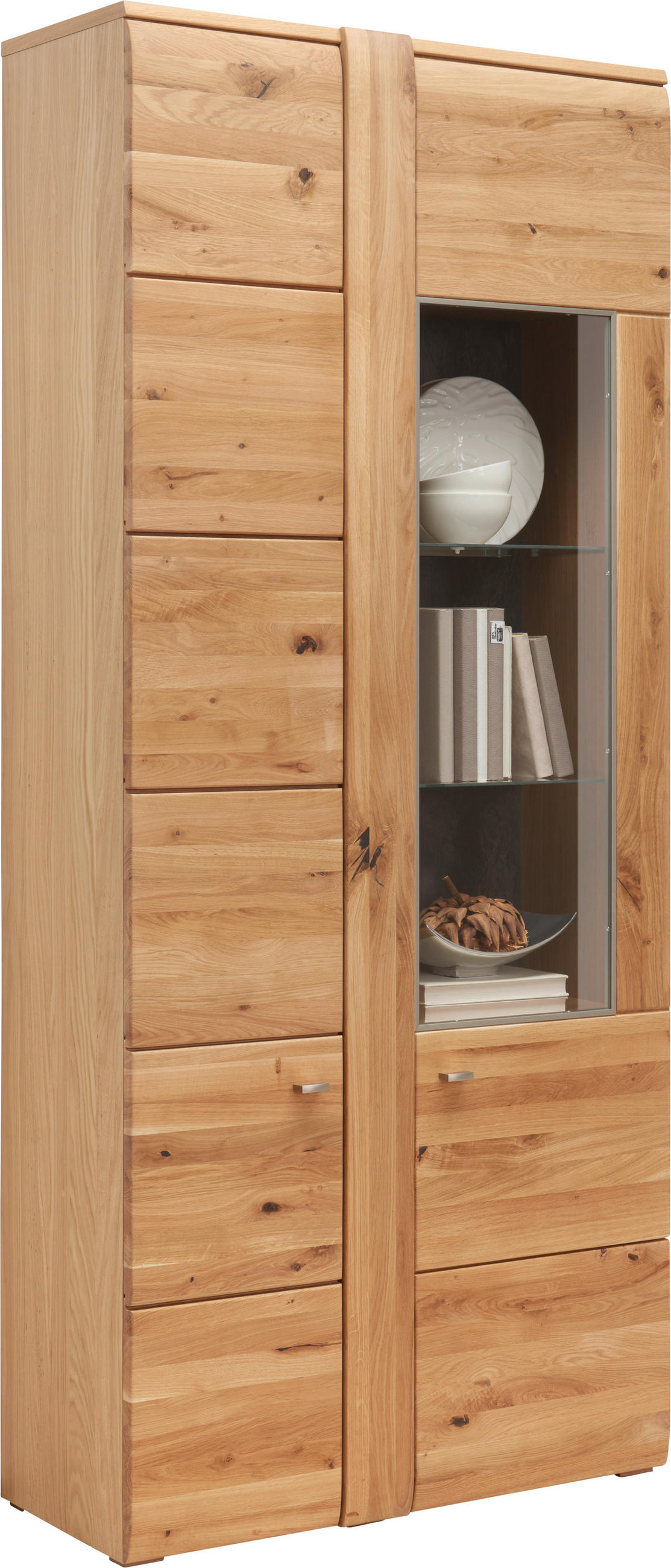 VITRINEfurniert, massiv Eiche Eichefarben, Dunkelbraun  - Eichefarben/Dunkelbraun, Konventionell, Glas/Holz (89/205,1/37,7cm) - Voleo