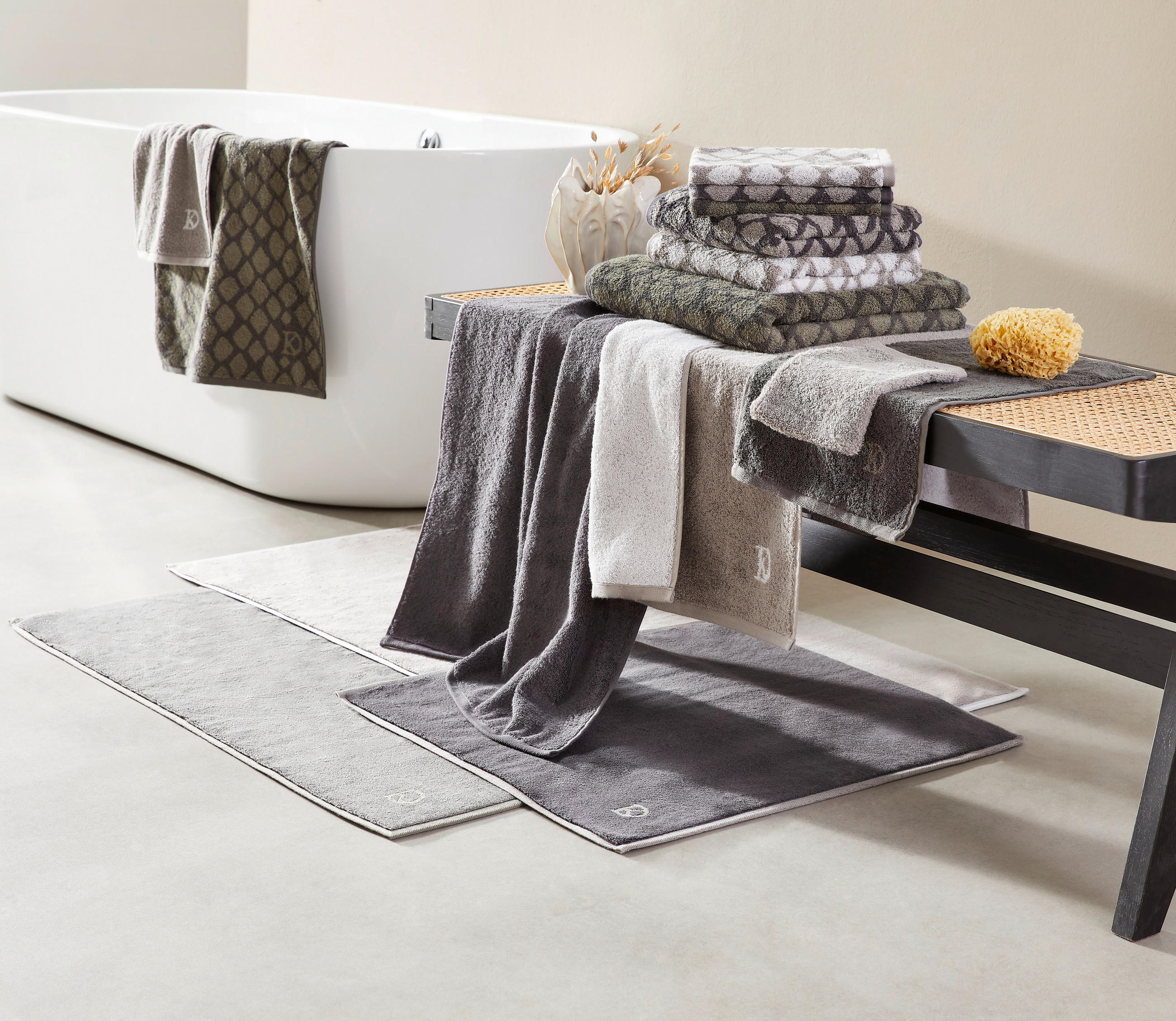 RUČNÍK, 50/100 cm, šedá, zelená - šedá/zelená, Design, textil (50/100cm) - Dieter Knoll