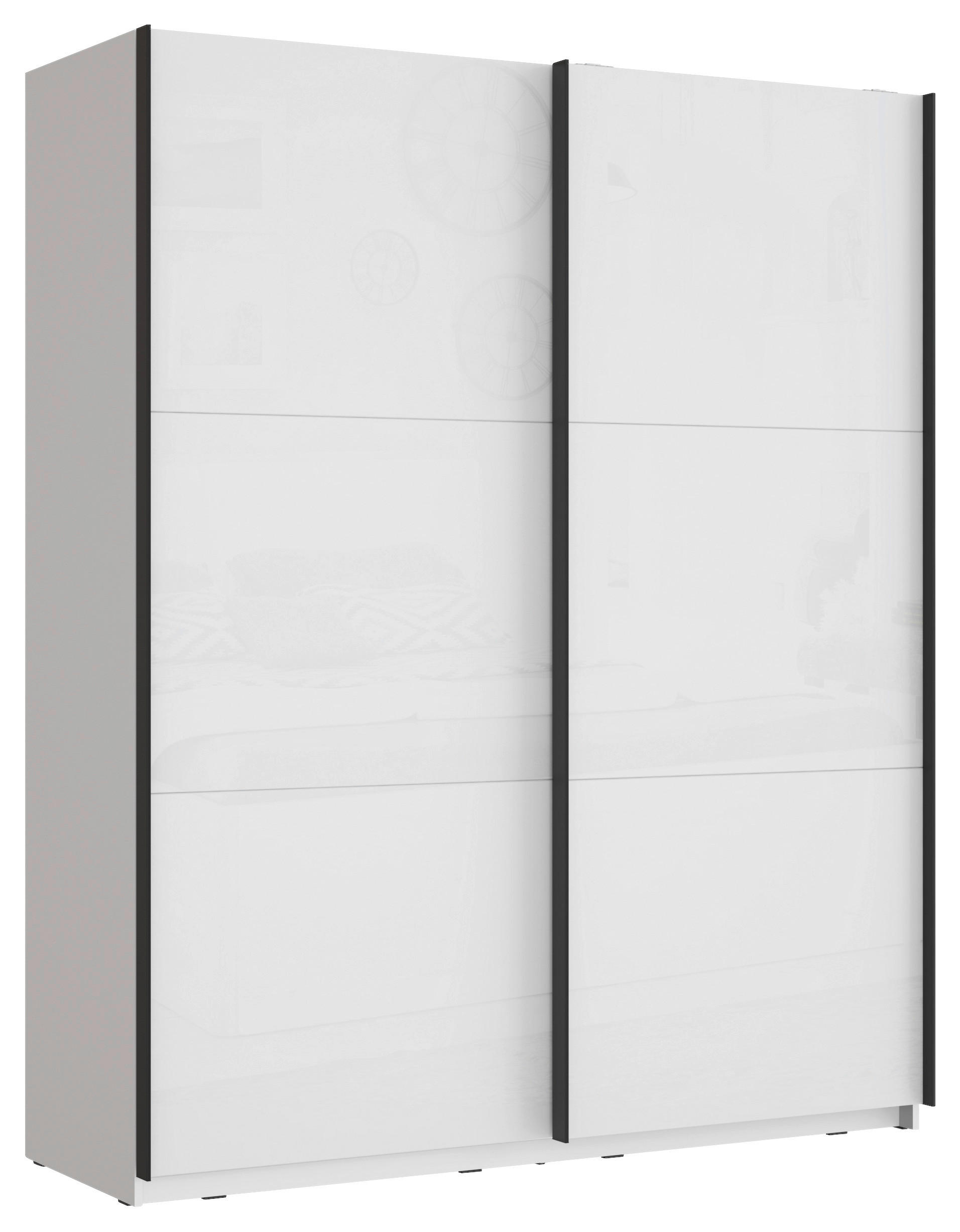 SKRIŇA S POS. DVER. – HOR.VED, biela, biela s vysokým leskom, 170,3/209,7/61,2 cm - čierna/biela, Modern, kov/kompozitné drevo (170,3/209,7/61,2cm) - home24