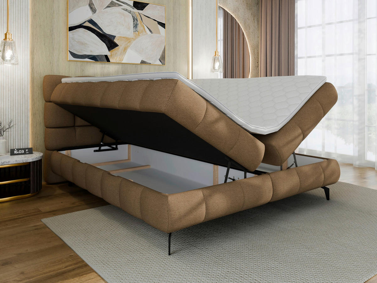 BOXBETT 180/200 cm,  in Braun, Bettkasten, Topper, H3 + H3 = fest  - Schwarz/Braun, Trend, Textil/Metall (180/200cm) - Esposa