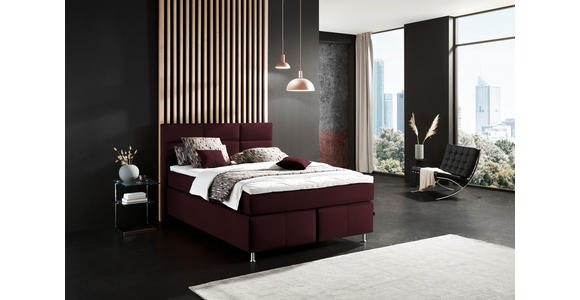 BOXSPRINGBETT 140/200 cm  in Bordeaux  - Bordeaux/Alufarben, KONVENTIONELL, Textil/Metall (140/200cm) - Dieter Knoll