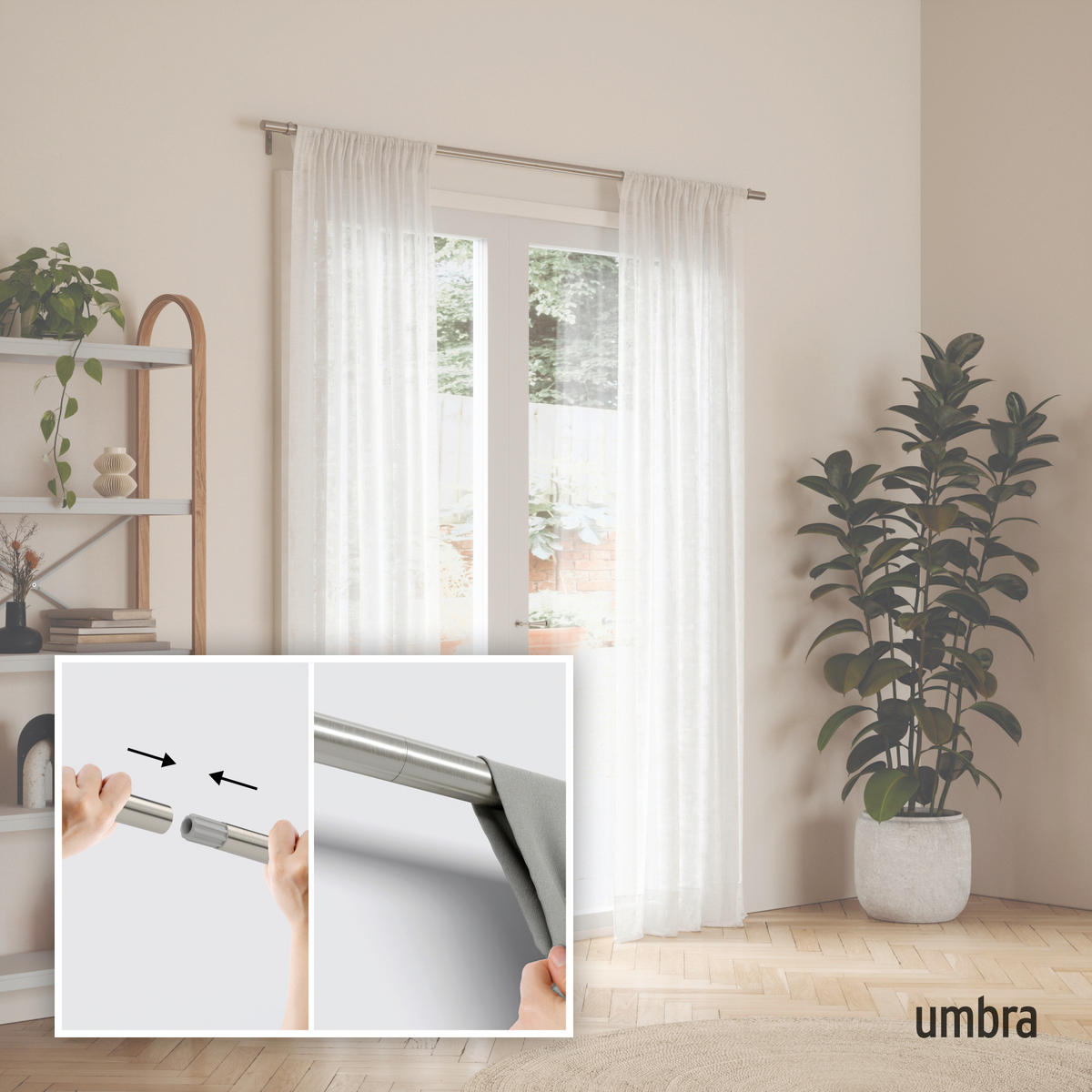 VORHANGSTANGENSET  81-163 cm  - Nickelfarben, KONVENTIONELL, Kunststoff/Metall (81-163cm) - Umbra