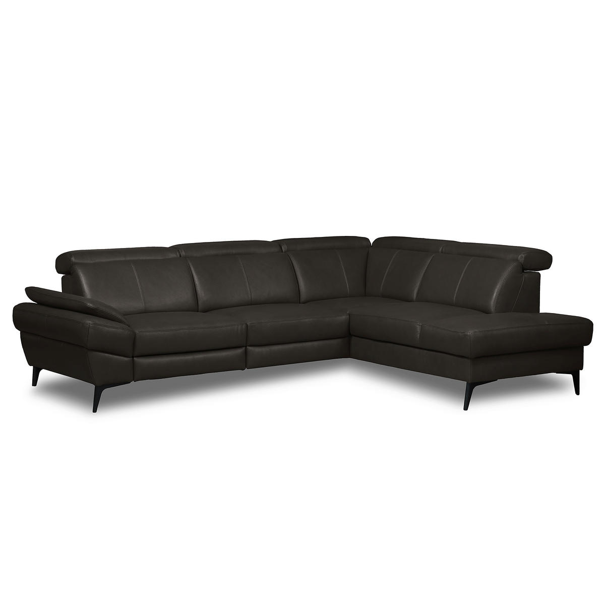 ECKSOFA Lederlook Echtleder Dunkelbraun  - Dunkelbraun/Schwarz, Design, Leder/Textil (264/211cm) - Livetastic