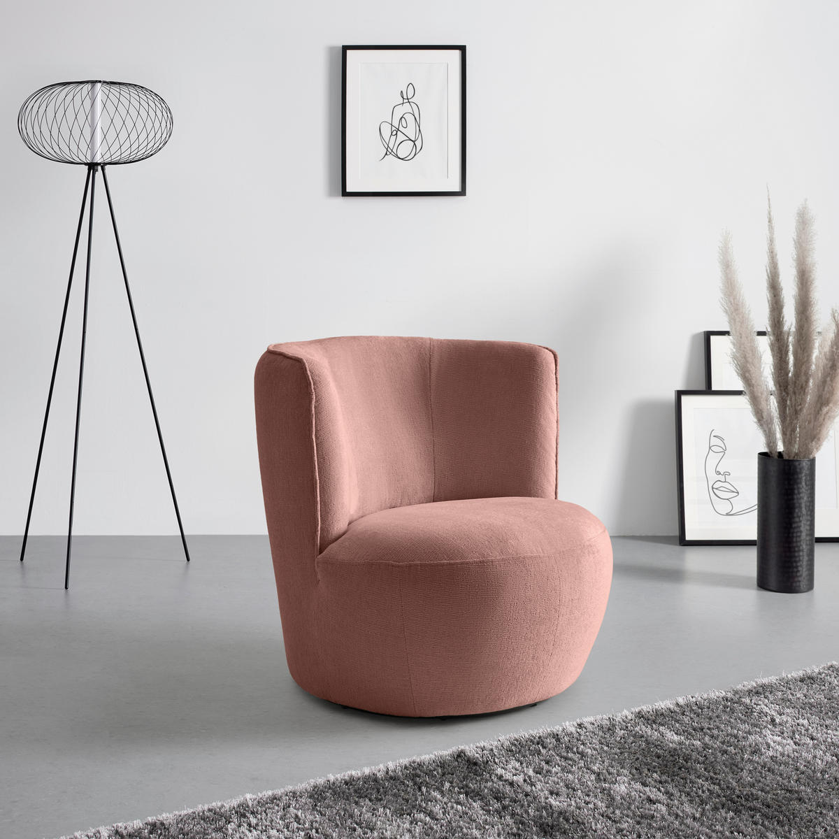 FÅTÖLJ i textil rosa  - svart/rosa, Modern, metall/textil (77/81/85cm) - MID.YOU