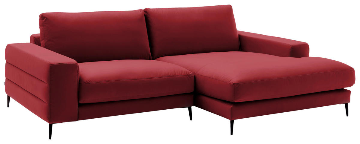 ECKSOFA in Velours Rot  - Rot/Schwarz, Design, Textil/Metall (253/177cm) - Dieter Knoll