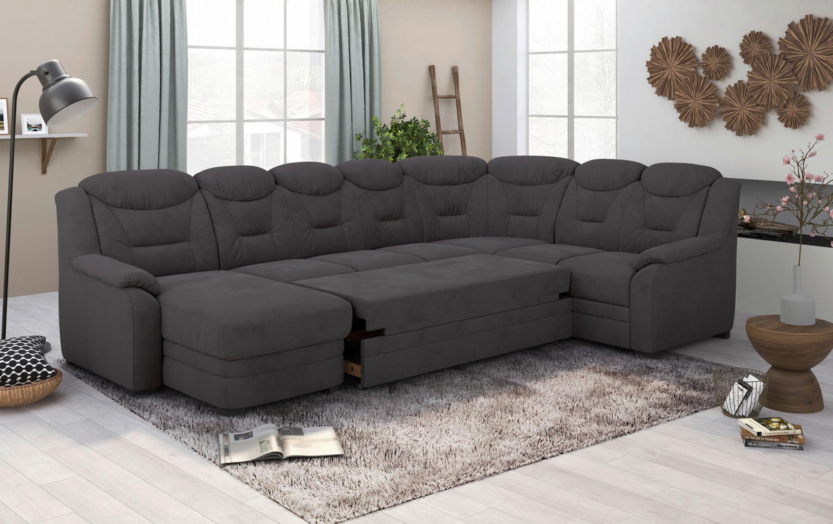 WOHNLANDSCHAFT Anthrazit Mikrofaser  - Anthrazit/Schwarz, Basics, Kunststoff/Textil (330/99/211cm) - MID.YOU