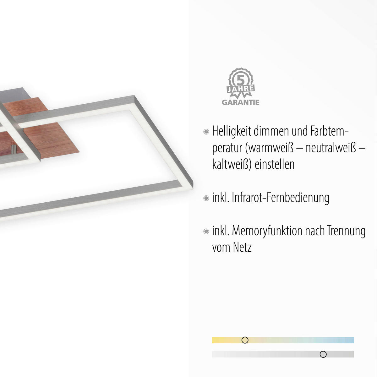 LED-DECKENLEUCHTE Iven 50,4/42/7 cm   - Eichefarben/Nickelfarben, Natur, Kunststoff/Metall (50,4/42/7cm)