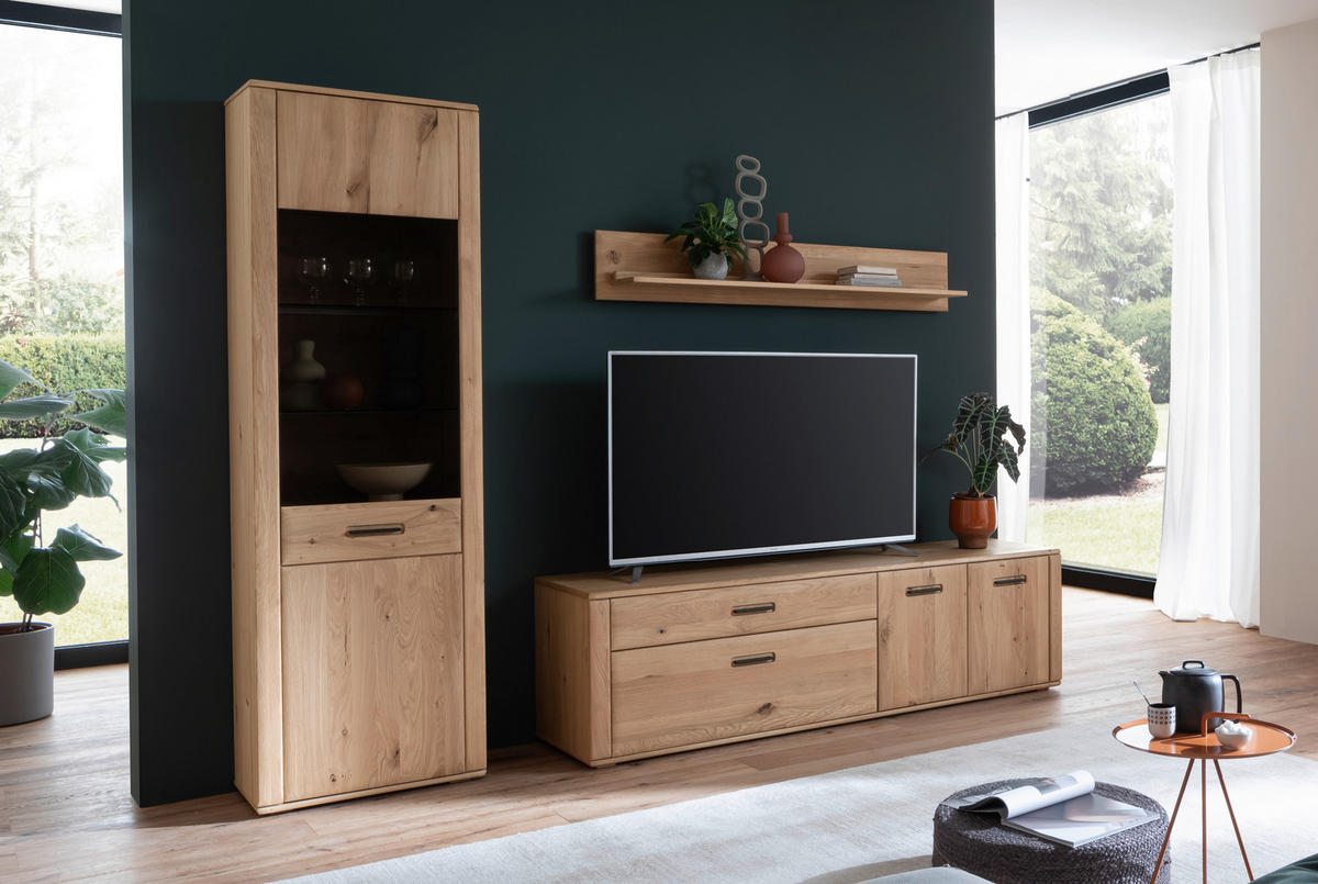 WOHNWAND  in Eichefarben 272/208/50 cm  - Eichefarben/Anthrazit, Konventionell, Glas/Holz (272/208/50cm) - Cantus