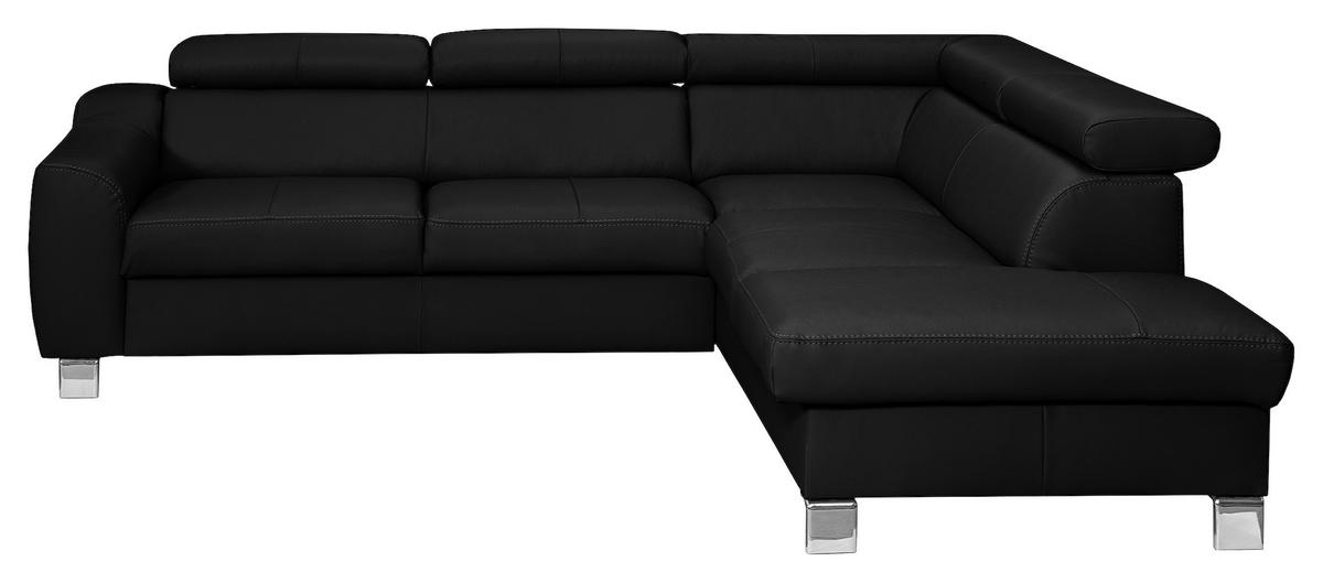 ECKSOFA in Lederlook Echtleder Schwarz  - Chromfarben/Schwarz, Design, Leder/Textil (245/208cm) - Livetastic