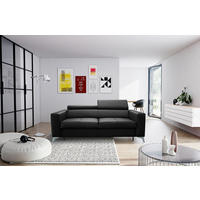 SCHLAFSOFA MONDO in Lederlook Echtleder Schwarz  - Silberfarben/Schwarz, Design, Leder/Textil (206/95/101cm) - Livetastic