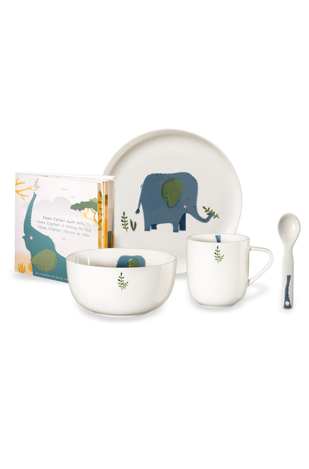 KINDERGESCHIRRSET KIDS, EMMA ELEFANT Fine Bone China 4-teilig  - Blau/Weiß, Basics, Keramik - ASA