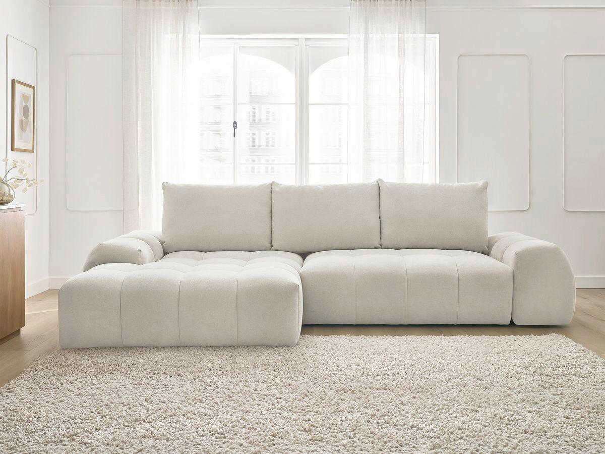 ECKSCHLAFSOFA EVEREST  mit Rücken echt, Armteil links, Armteil rechts Struktur Beige  - Beige/Schwarz, MODERN, Kunststoff/Textil (318/180cm) - Livetastic