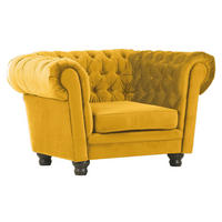 CHESTERFIELD-SESSEL Flachgewebe Gelb    - Dunkelbraun/Gelb, LIFESTYLE, Holz/Textil (130/79/93cm)