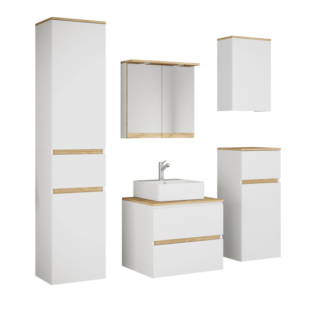 BADEZIMMER 6-teilig 140 cm  - Honigeiche/Weiss, Trend, Keramik/Holzwerkstoff (140cm) - MID.YOU