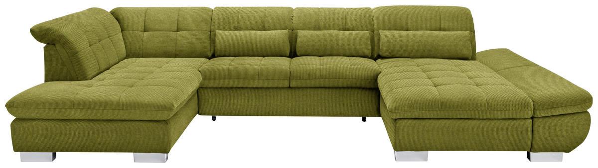 WOHNLANDSCHAFT in Mikrofaser Hellgrün  - Chromfarben/Hellgrün, Design, Kunststoff/Textil (211/350/204cm) - Xora