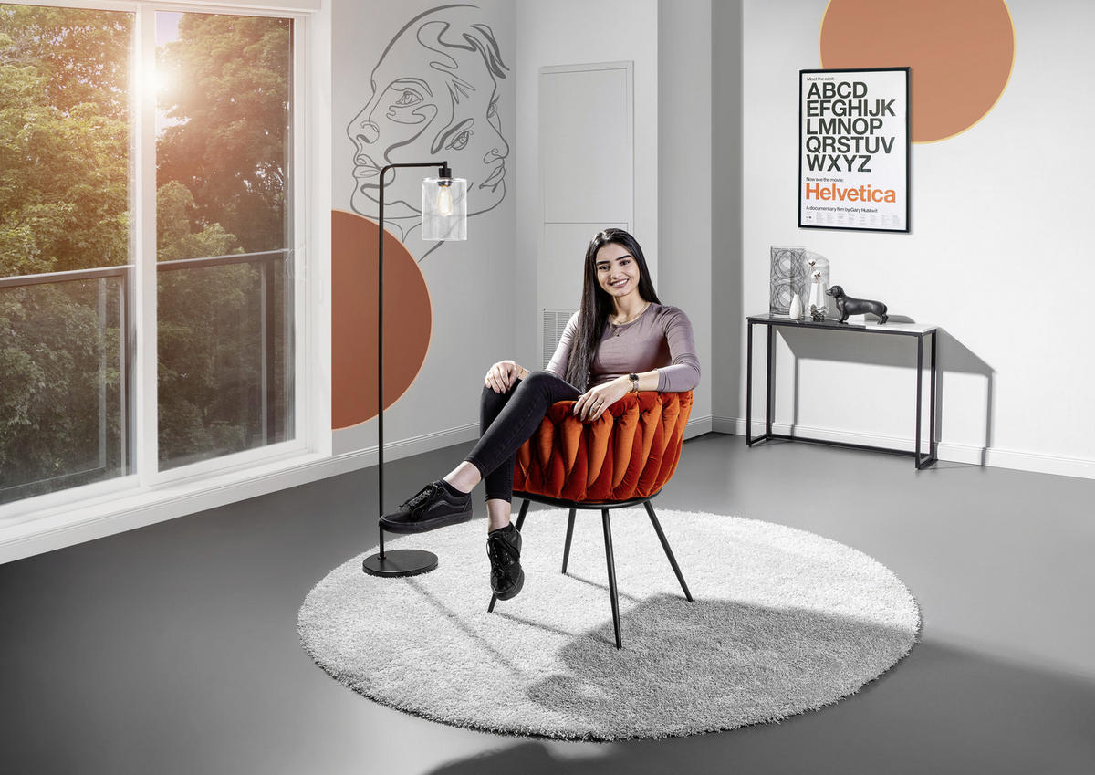 ARMLEHNSTUHL  in Aluminium Velours  - Schwarz/Orange, LIFESTYLE, Textil/Metall (60/78/55cm) - Landscape