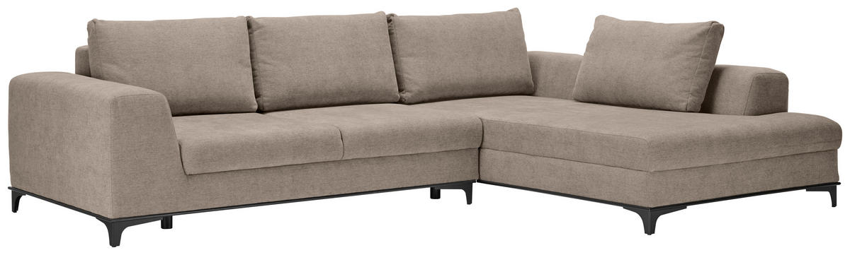 ECKSOFA inkl. Funktionen Greige Webstoff  inkl. Rückenkissen, Bettkasten, Schlaffunktion, Rücken echt  - Wengefarben/Greige, Design, Holz/Textil (314/211cm) - Stylife