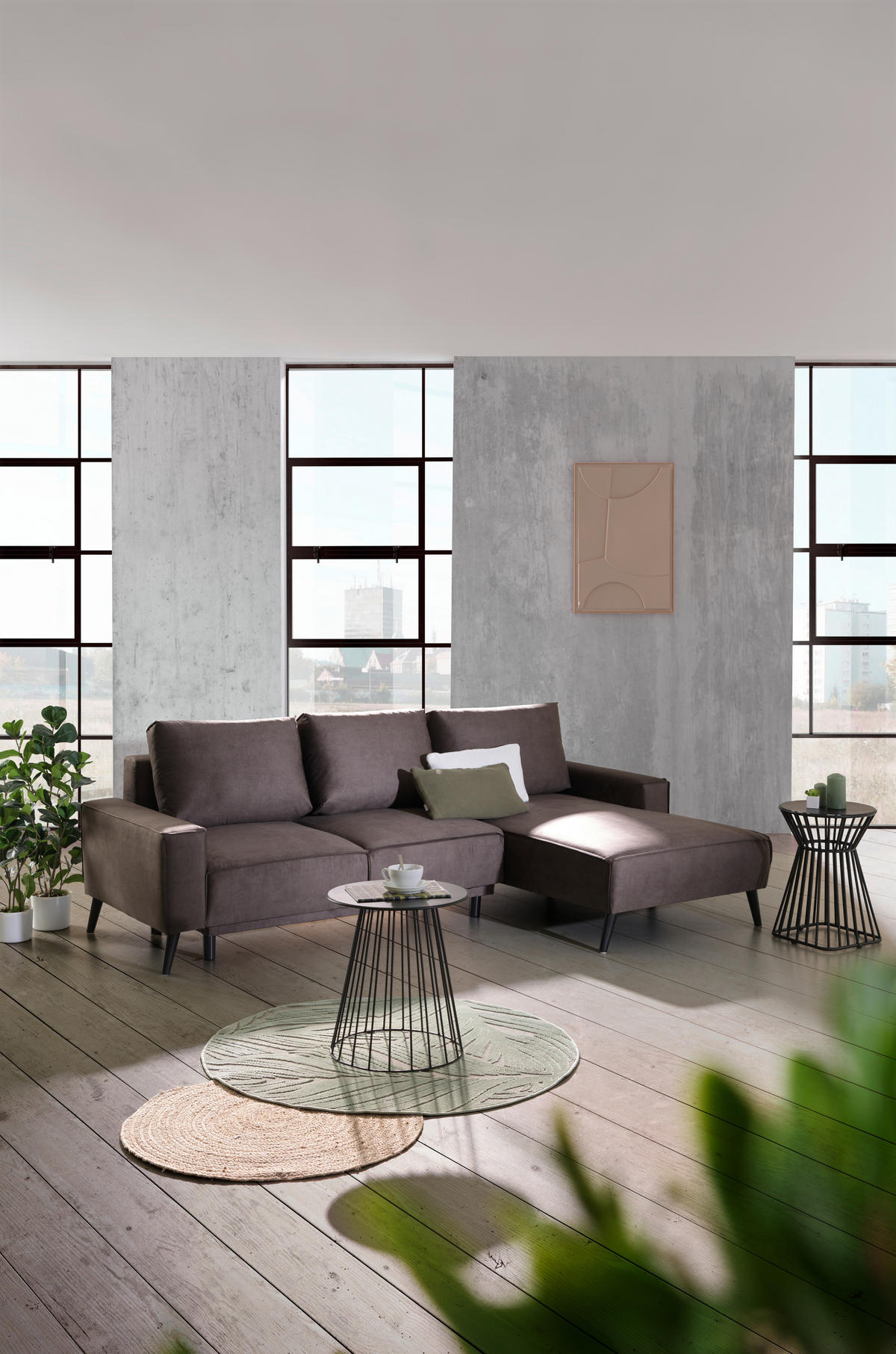 ECKSOFA in Velours Taupe  - Taupe/Schwarz, Basics, Holz/Textil (260/161cm) - Carryhome