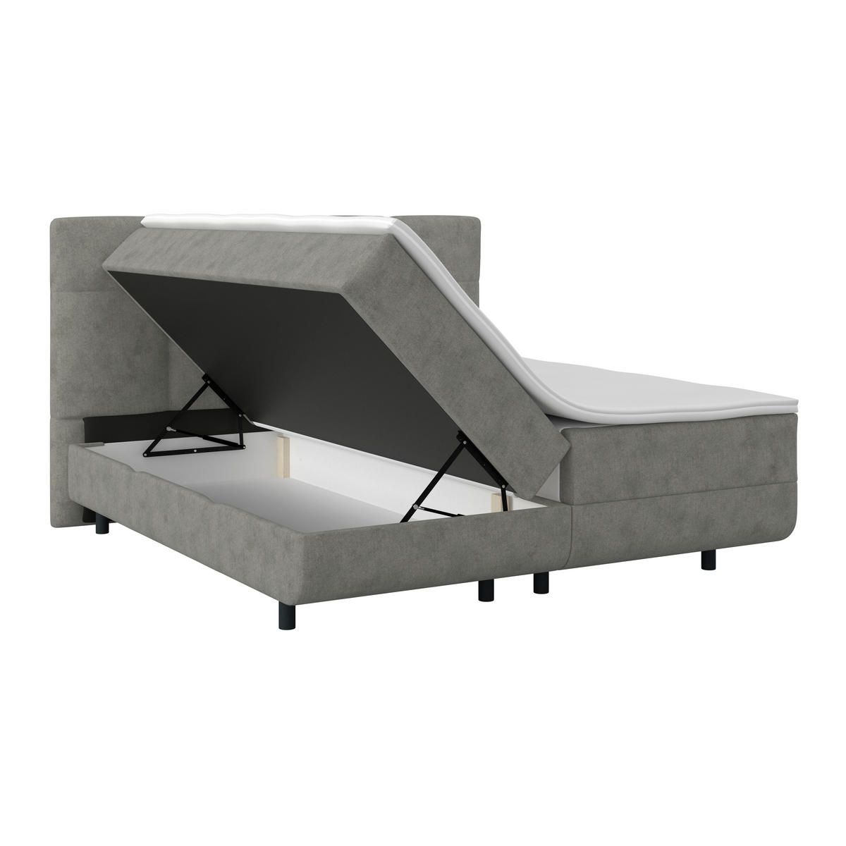 POLSTERBETT 160/200 cm, inkl. Bettkasten, Topper,  in Grau  - Schwarz/Grau, MODERN, Kunststoff/Textil (160/200cm) - MID.YOU