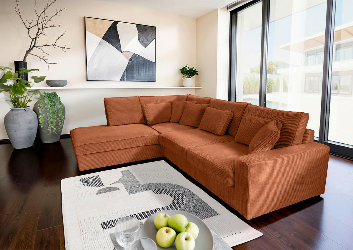 ECKSOFA Cord Rostfarben  - Rostfarben/Schwarz, Modern, Kunststoff/Textil (228/307cm) - Carryhome