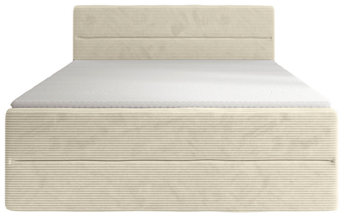 BOXSPRINGBETT 180/200 cm,  in Beige, gepolstertes Kopfteil, Bettkasten, Topper, Matratzen, H3 + H4 = fest + sehr fest  - Beige/Schwarz, KONVENTIONELL, Kunststoff/Textil (180/200cm) - Chameo