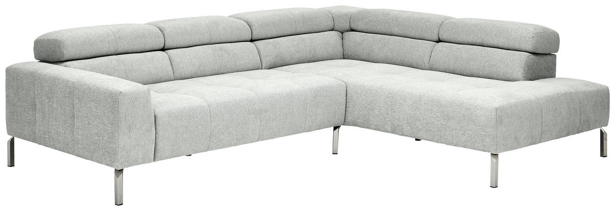 ECKSOFA Hellgrau Flachgewebe  - Chromfarben/Hellgrau, KONVENTIONELL, Textil/Metall (282/224cm) - Hom`in
