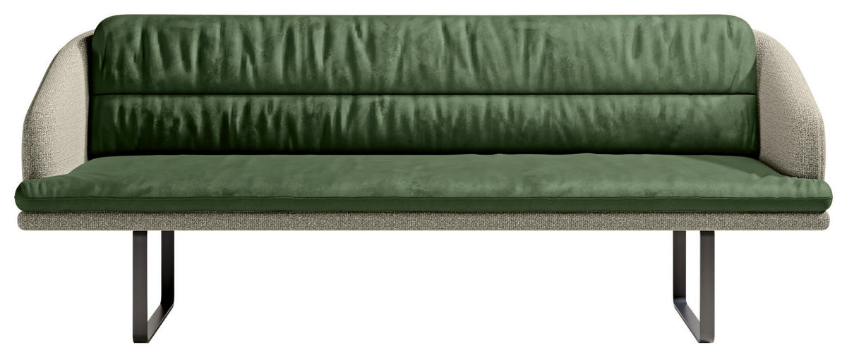 SITZBANK 255/89/68 cm Velours, Flachgewebe Grün, Graugrün Metall  - Schwarz/Graugrün, Design, Textil/Metall (255/89/68cm) - Dieter Knoll
