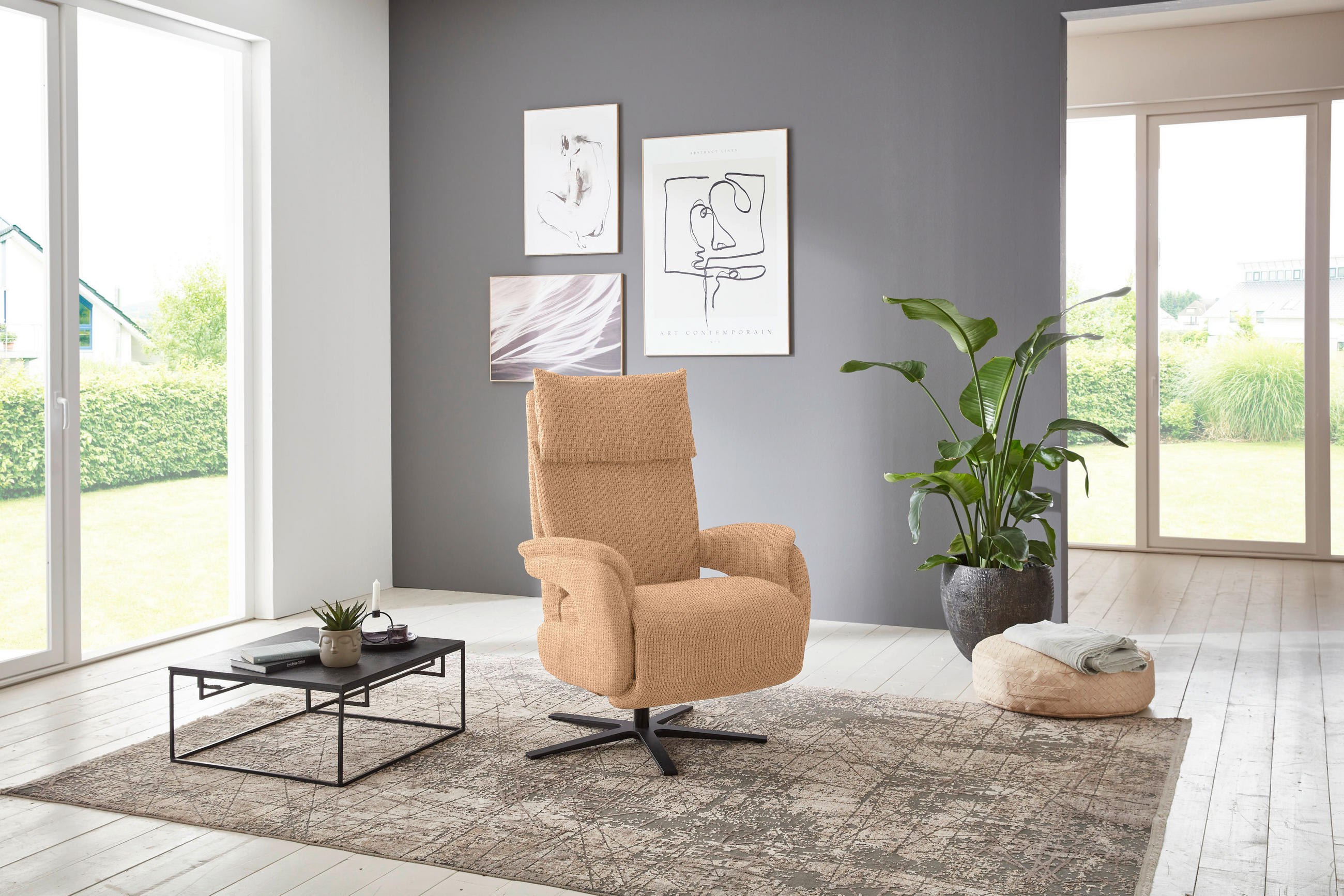 FERNSEHSESSEL in Struktur Cognac  - Cognac/Schwarz, Modern, Textil/Metall (73/113-117/85cm) - Cantus