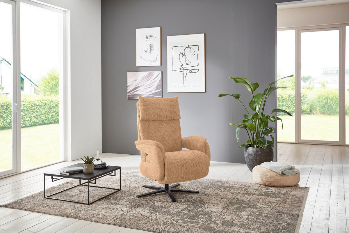 FERNSEHSESSEL in Struktur Cognac  - Cognac/Schwarz, Modern, Textil/Metall (73/113-117/85cm) - Cantus