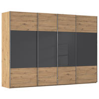 SCHWEBETÜRENSCHRANK 316/235/68 cm 4-türig Schwarz, Eiche Artisan  - Chromfarben/Schwarz, KONVENTIONELL, Glas/Holzwerkstoff (316/235/68cm) - Novel
