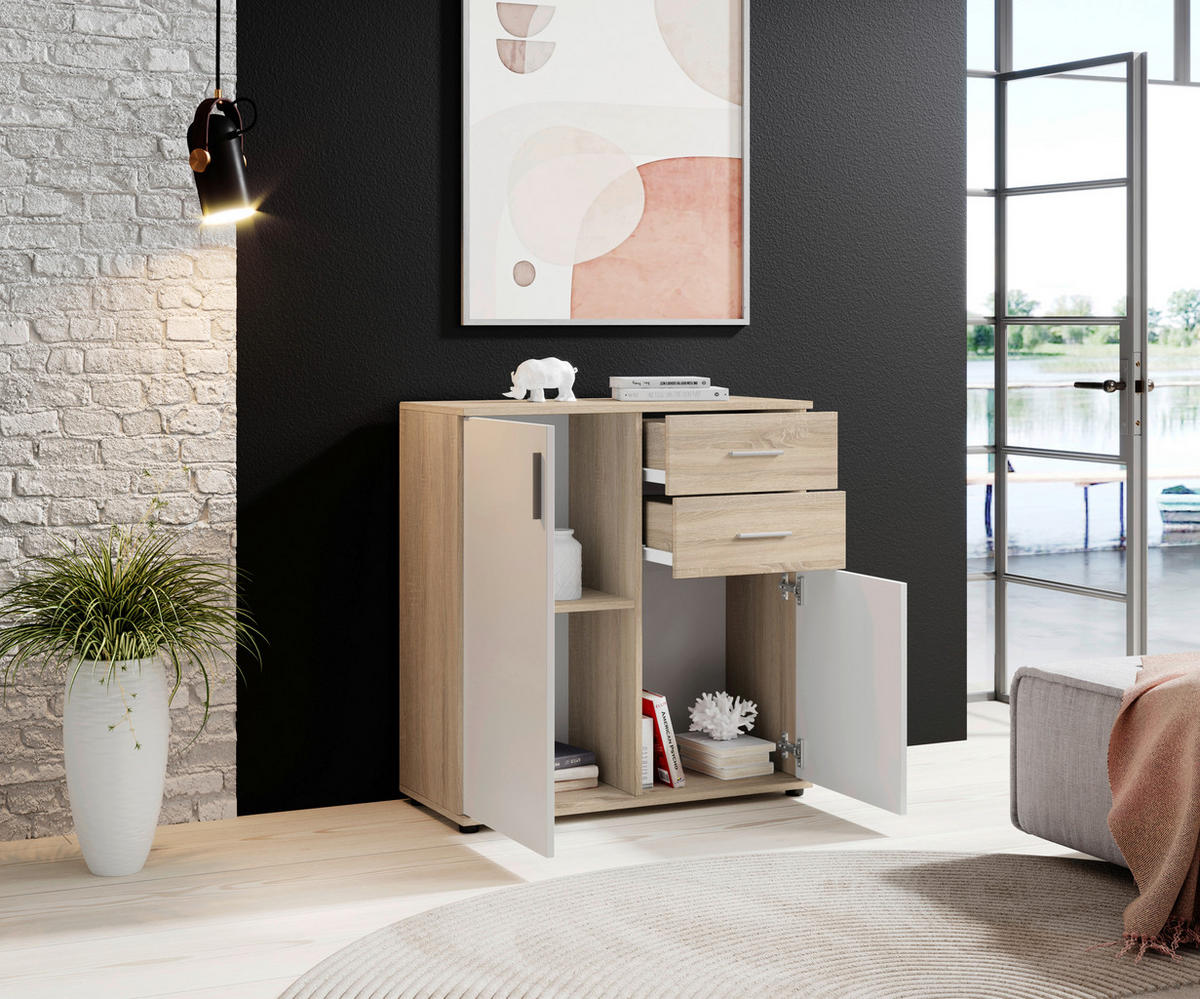 KOMMODE Bobby  in 80/82/35 cm  - Silberfarben/Schwarz, KONVENTIONELL, Holzwerkstoff/Kunststoff (80/82/35cm) - Carryhome