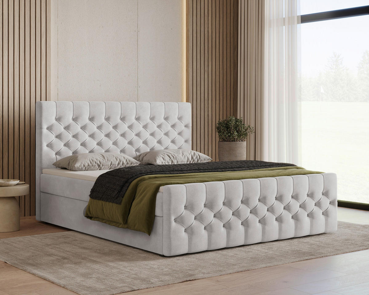 BOXBETT 140/200 cm,  in Silberfarben, Matratze, Topper, H3 = fest  - Silberfarben/Schwarz, KONVENTIONELL, Holz/Kunststoff (140/200cm) - Chameo
