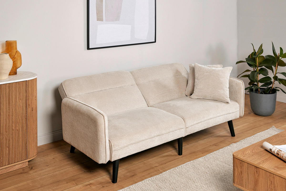 SCHLAFSOFA Bouclé Champagner  - Champagner/Schwarz, MODERN, Holz/Textil (191/83/84cm) - Livetastic