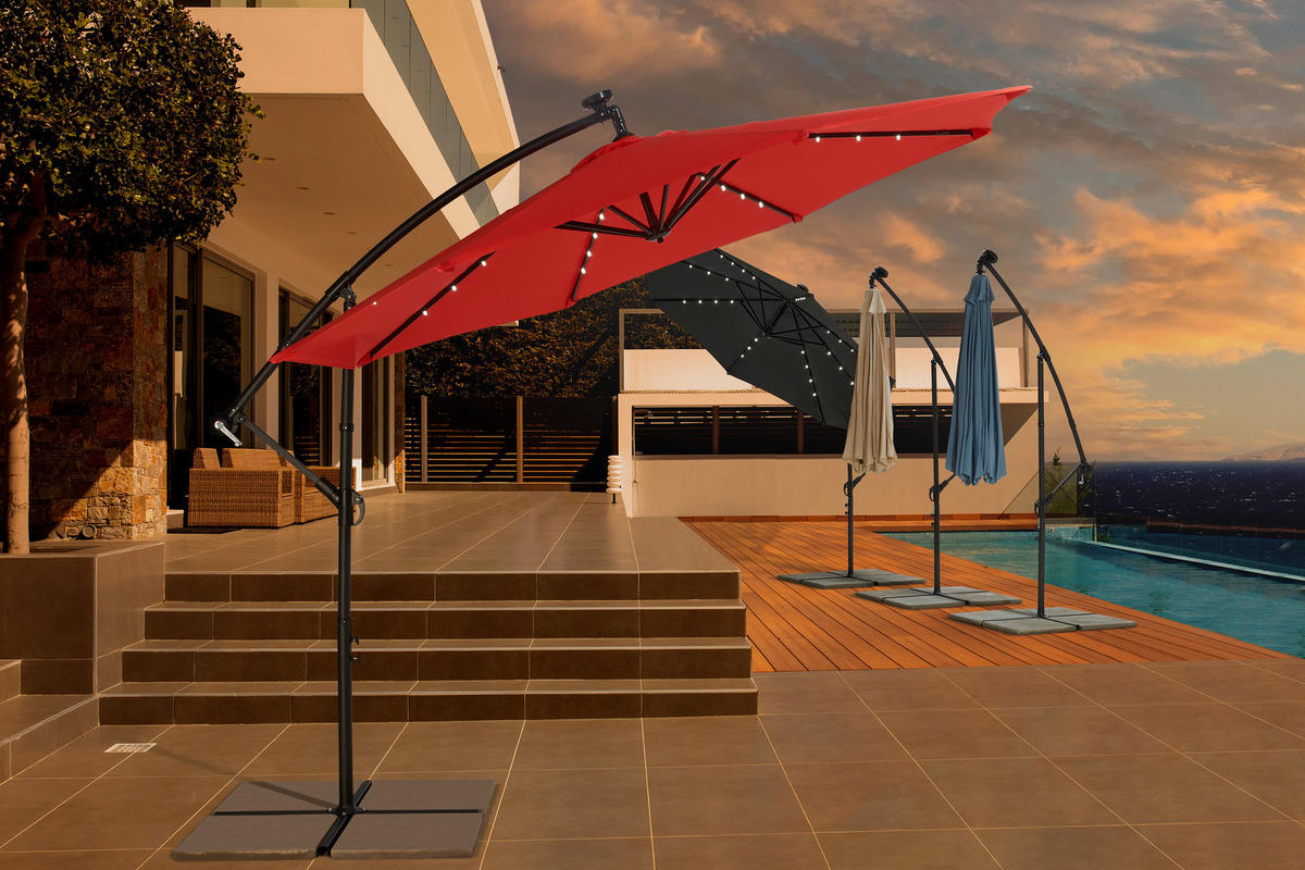 AMPELSCHIRM   - Anthrazit/Rot, ROMANTIK / LANDHAUS, Textil/Metall (300/245cm) - Ambia Garden