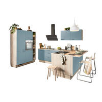 ECKKÜCHE  in Pastellblau, Tannenholzfarben  - Pastellblau/Tannenholzfarben, Design, Holzwerkstoff/Metall (150/280/121,6cm) - Xora
